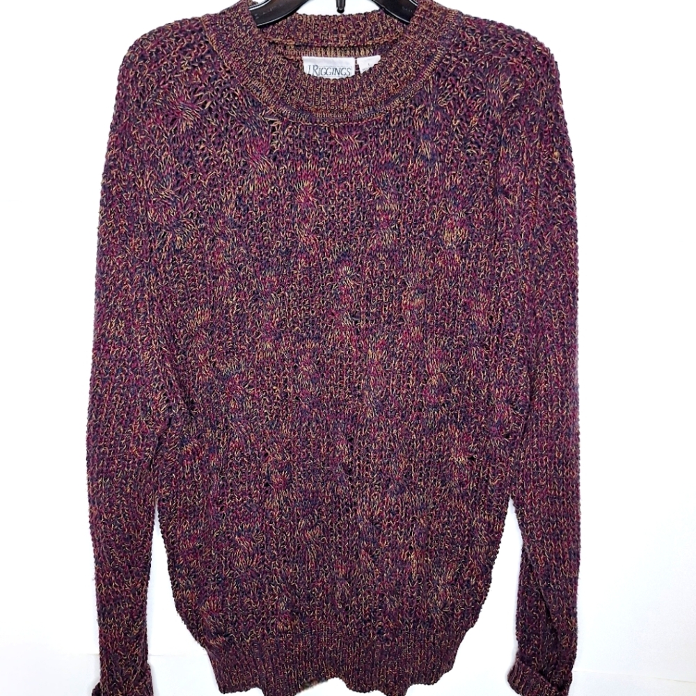 Vtg. 90s J.Riggings brand Preppy Grandpa Core large cable knit sweater.
